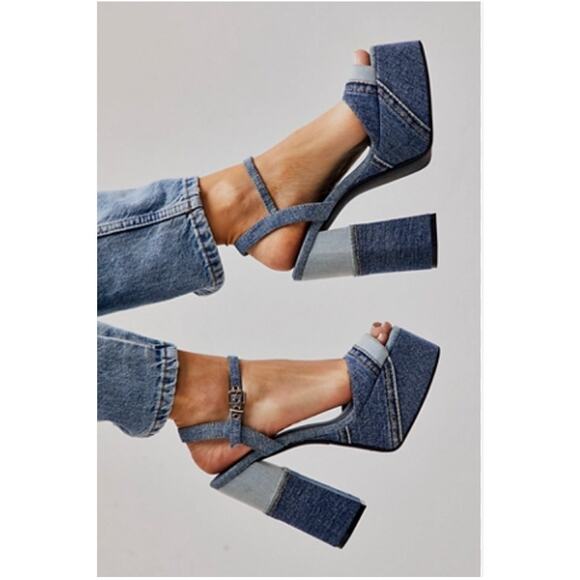 Free People Jeffrey Campbell Denim Daze Platform Heels 7.5 - Picture 1 of 6
